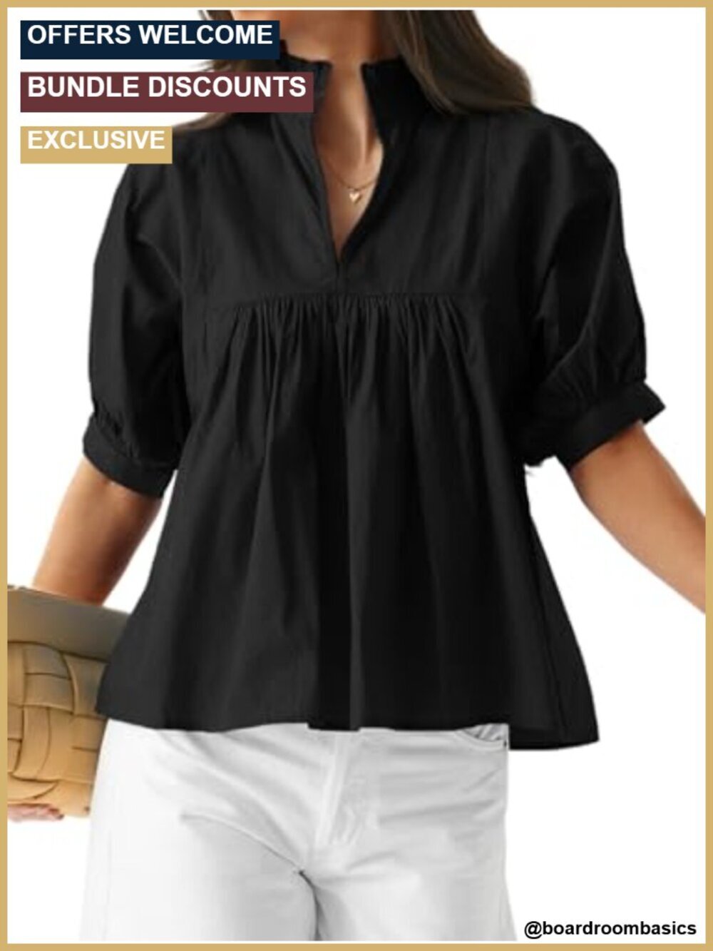 Women's Babydoll Peplum Top V Neck Puff Sleeve Blouse Cotton Loose Fit Dressy